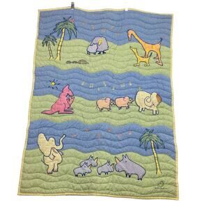 Carter's Yoko Ono John Lennon Vintage Animal Blue Baby Quilted Blanket 33 X 44